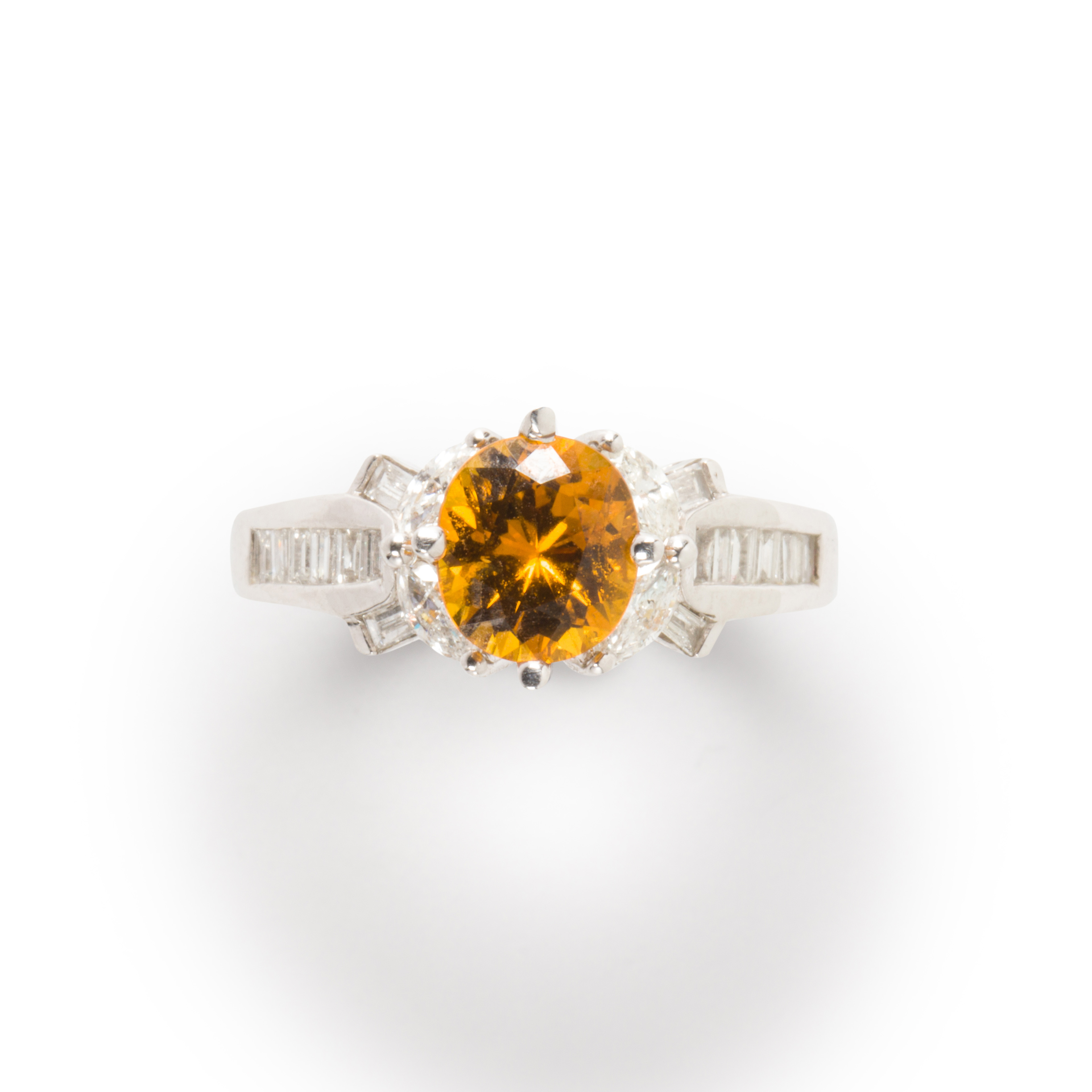 AN ORANGE SAPPHIRE, DIAMOND AND