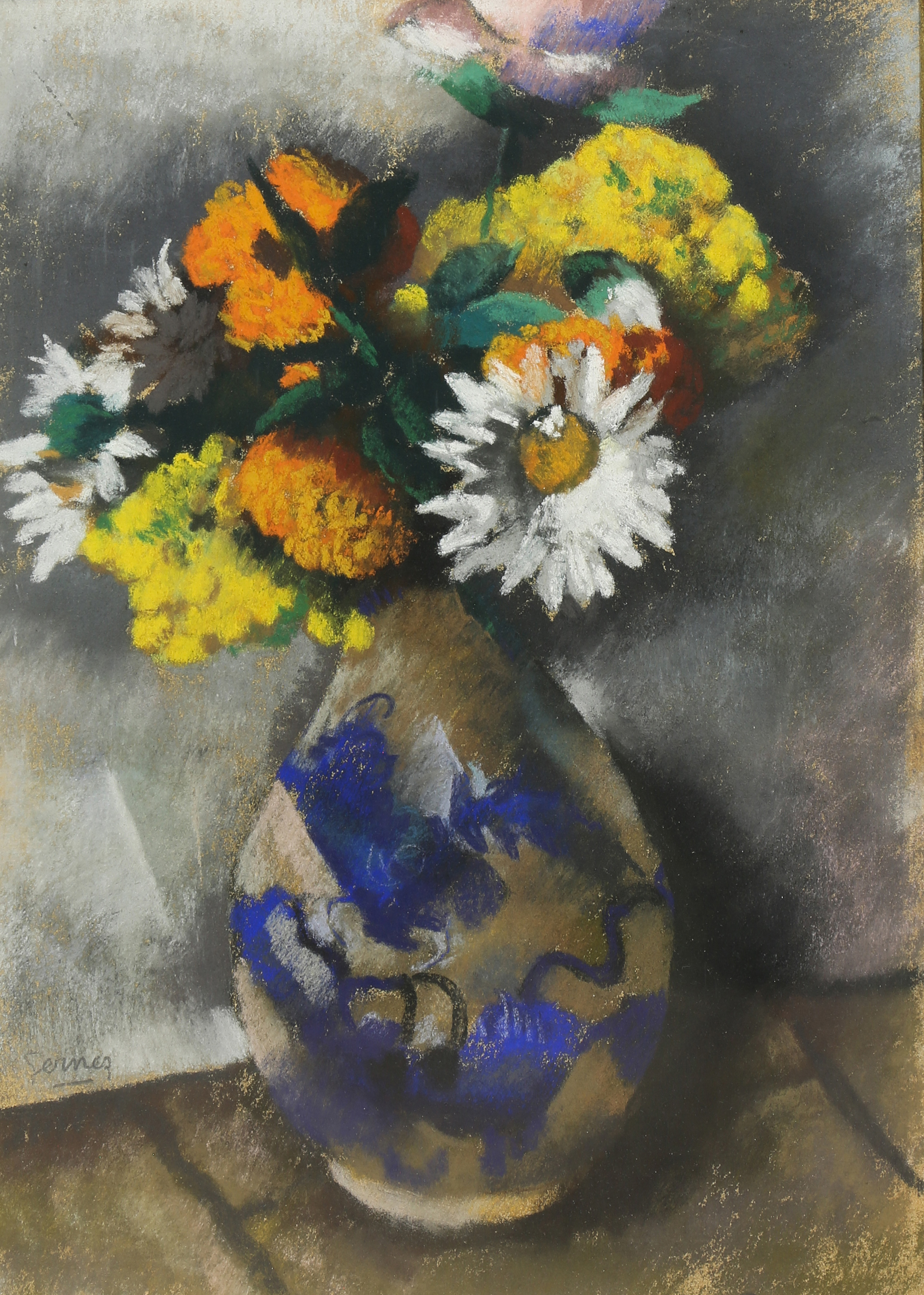 PASTEL, STILL LIFE WITH DAISIES