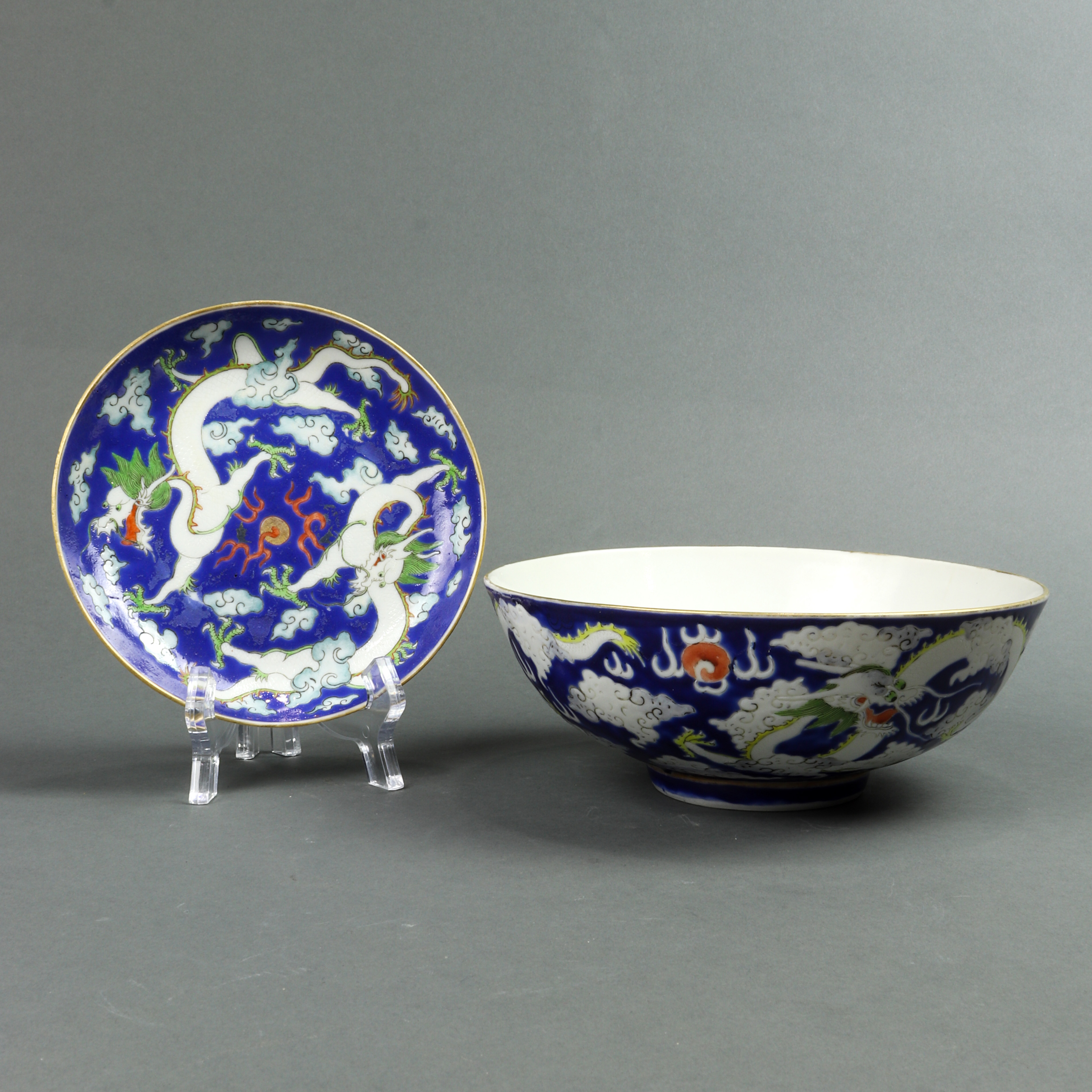  LOT OF 2 CHINESE BLUE ENAMELED 3a4dc3