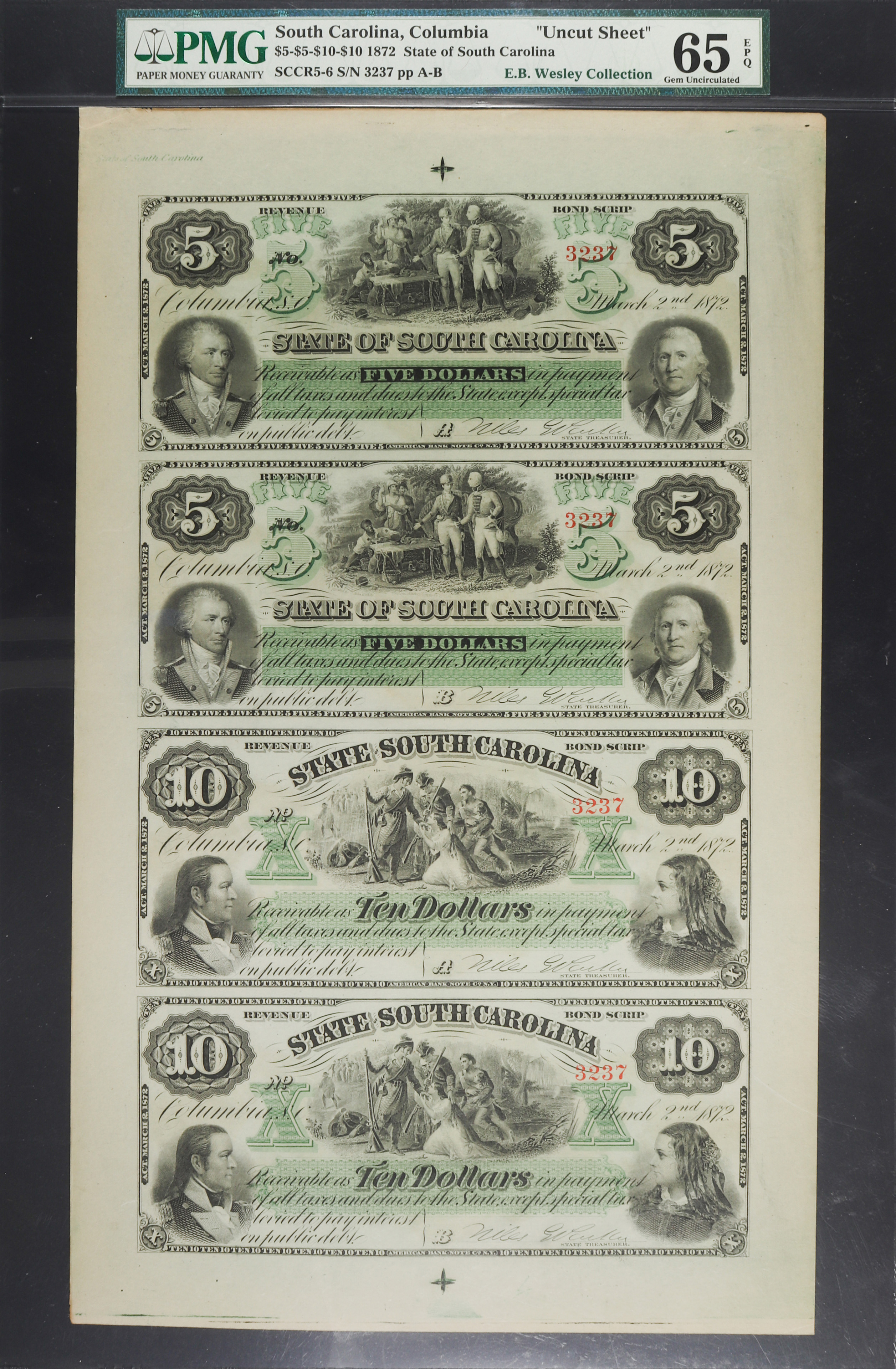 1872 SOUTH CAROLINA CURRENCY SHEET 3a4df6