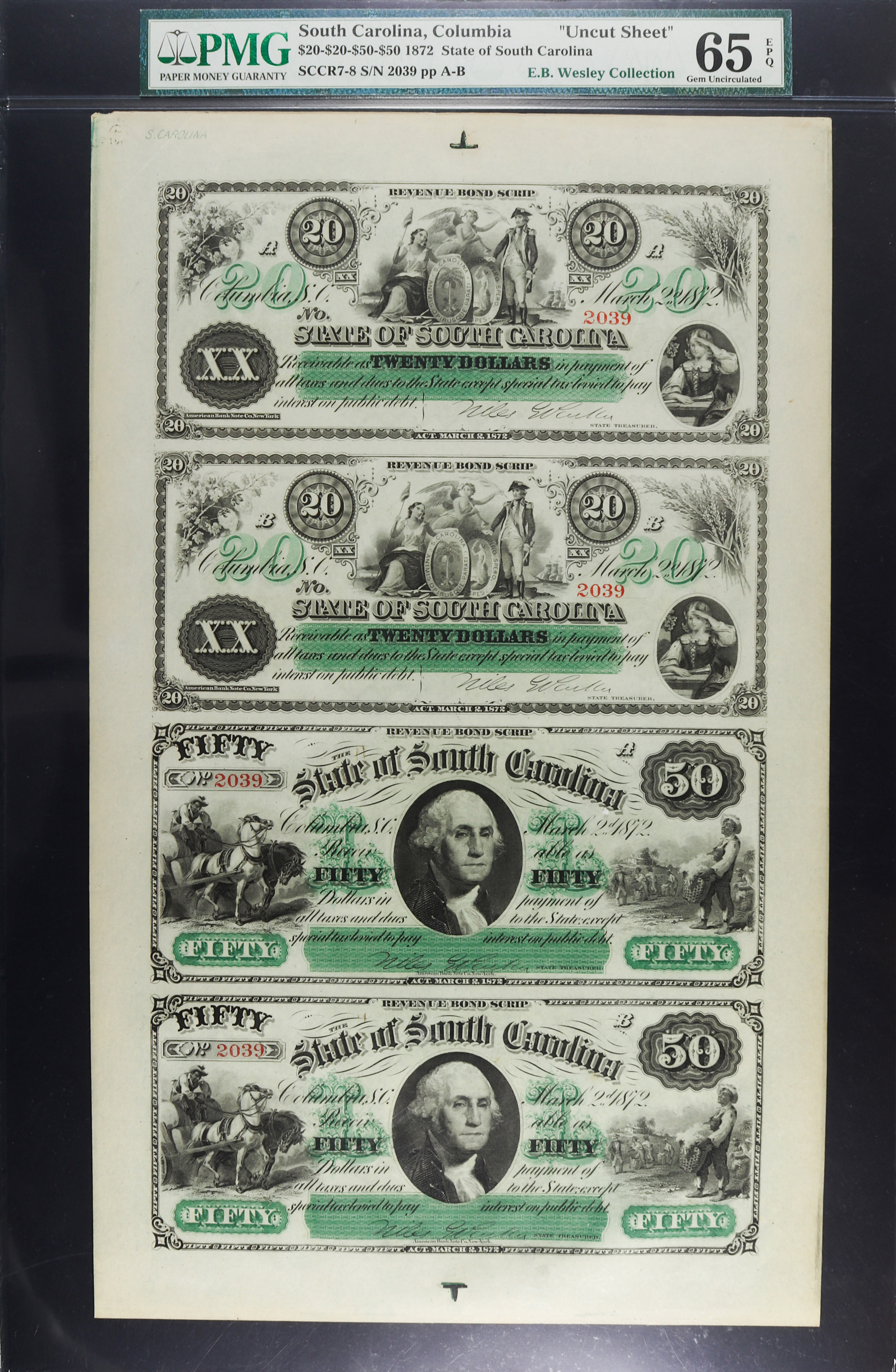 1872 SOUTH CAROLINA CURRENCY SHEET