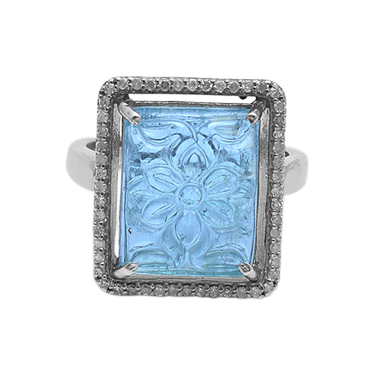 AN AQUAMARINE AND DIAMOND RING 3a4e06