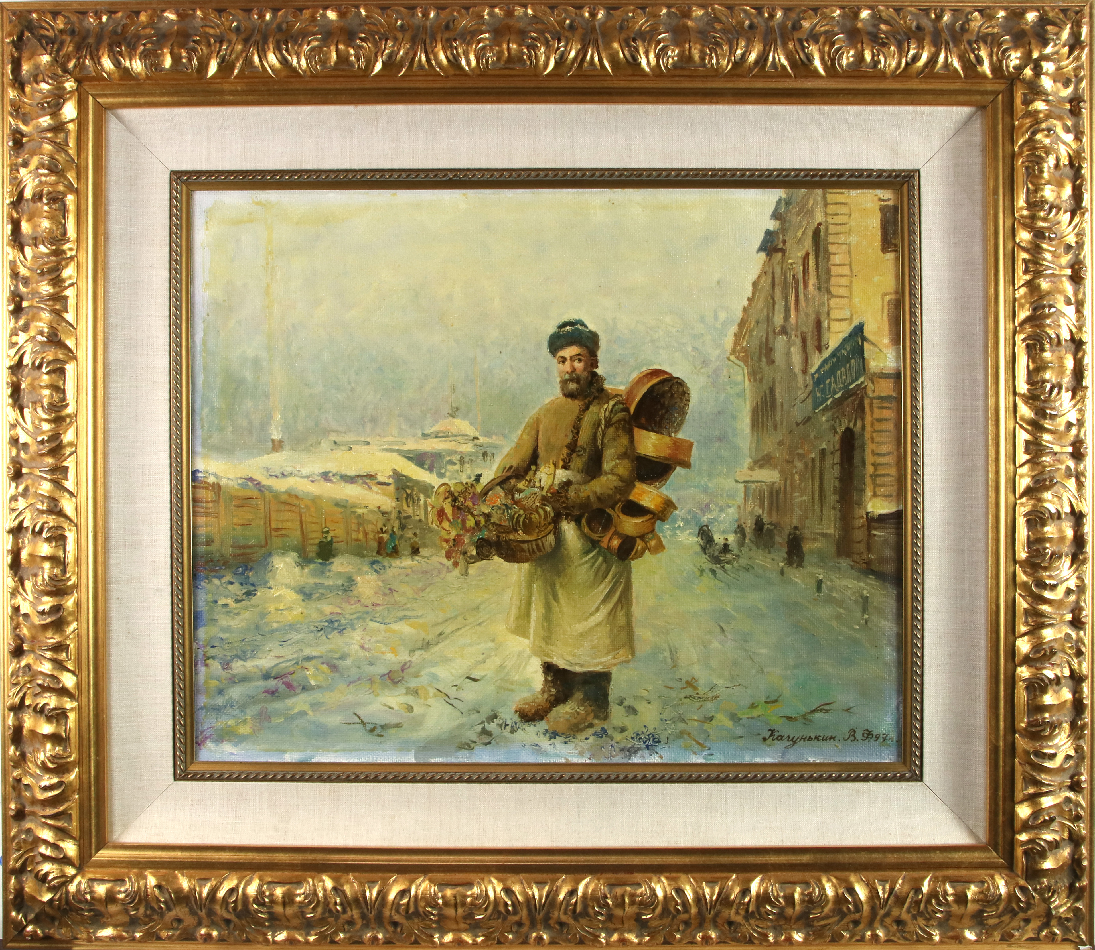 PAINTING, MERCHANT IN THE SNOW