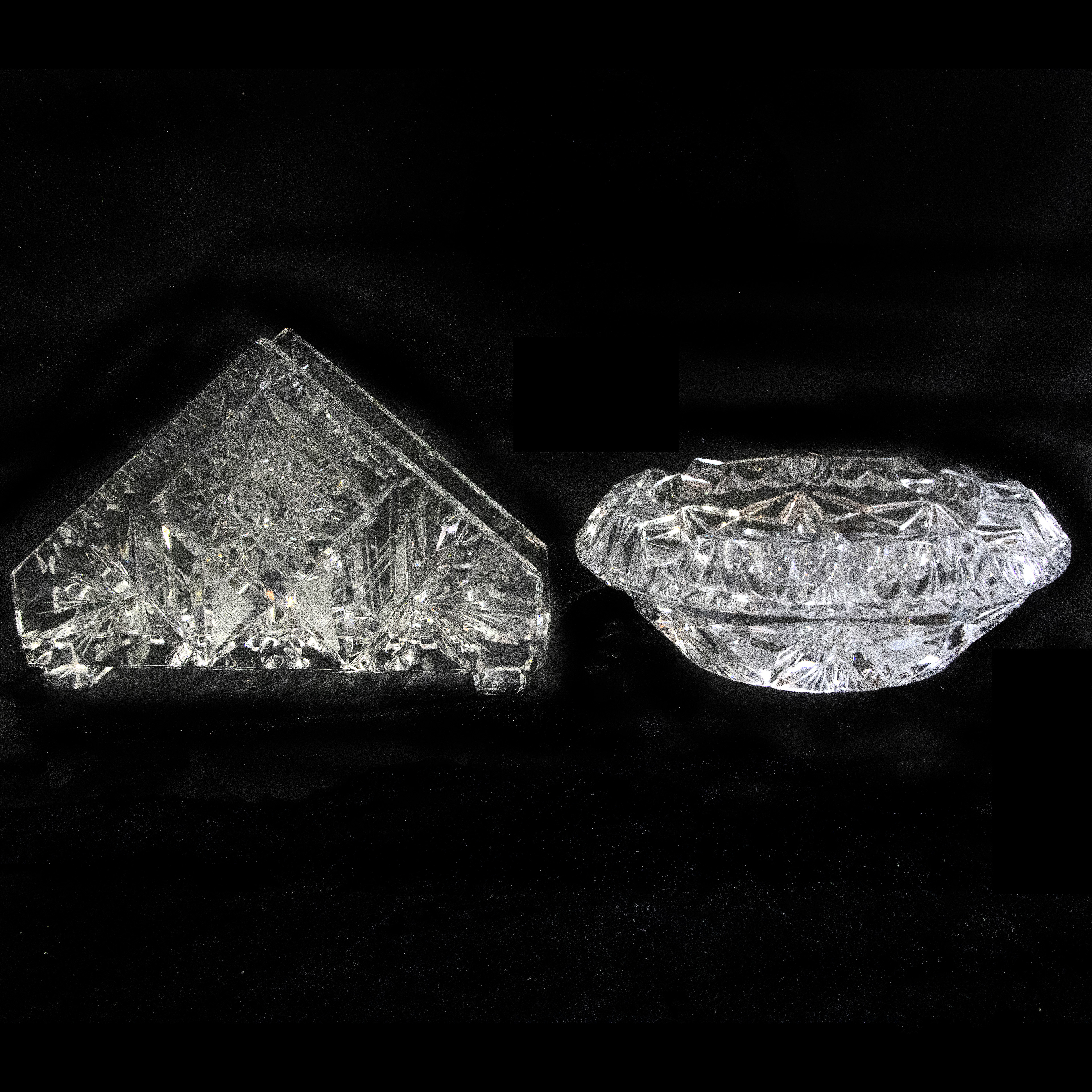  LOT OF 2 BOHEMIAN CUT GLASS TRIANGULAR 3a4f12