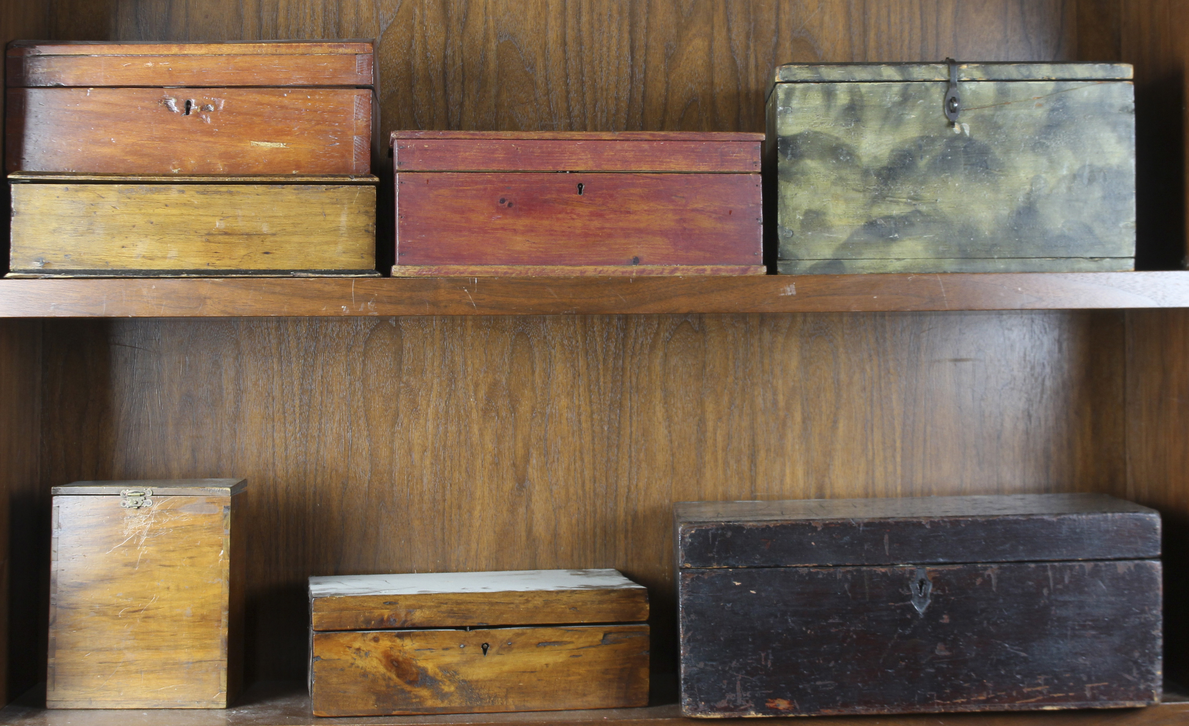 TWO SHELVES OF PRIMITIVE WOODEN