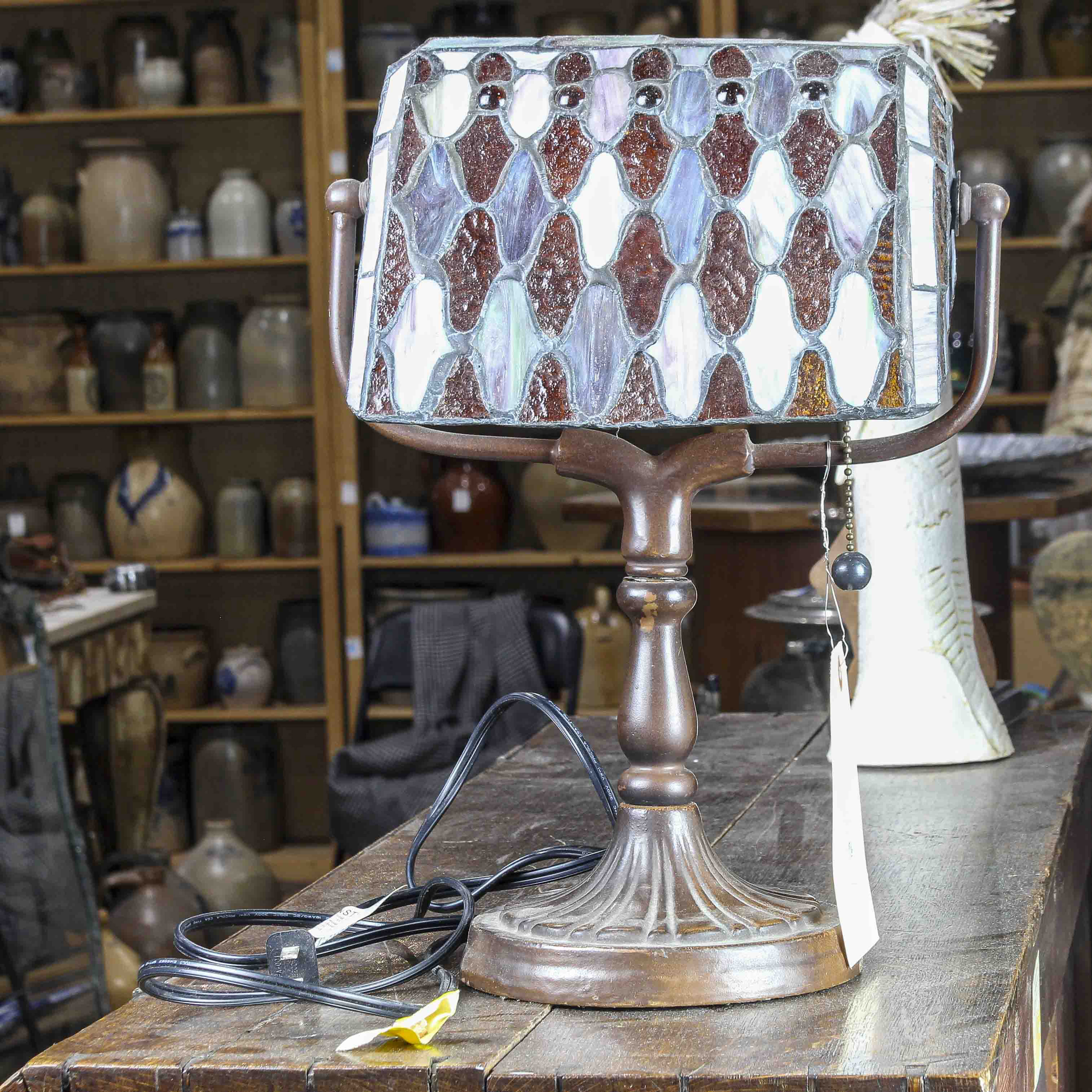 TIFFANY STYLE LEADED GLASS DESK