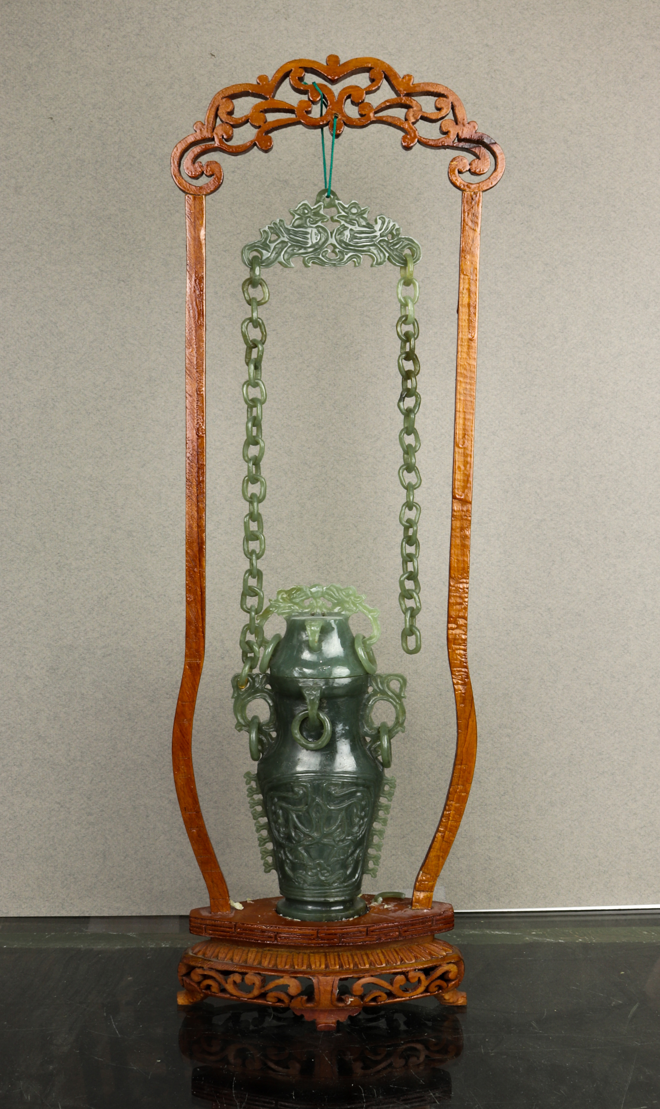 CHINESE HARDSTONE HANGING URN AND 3a5021