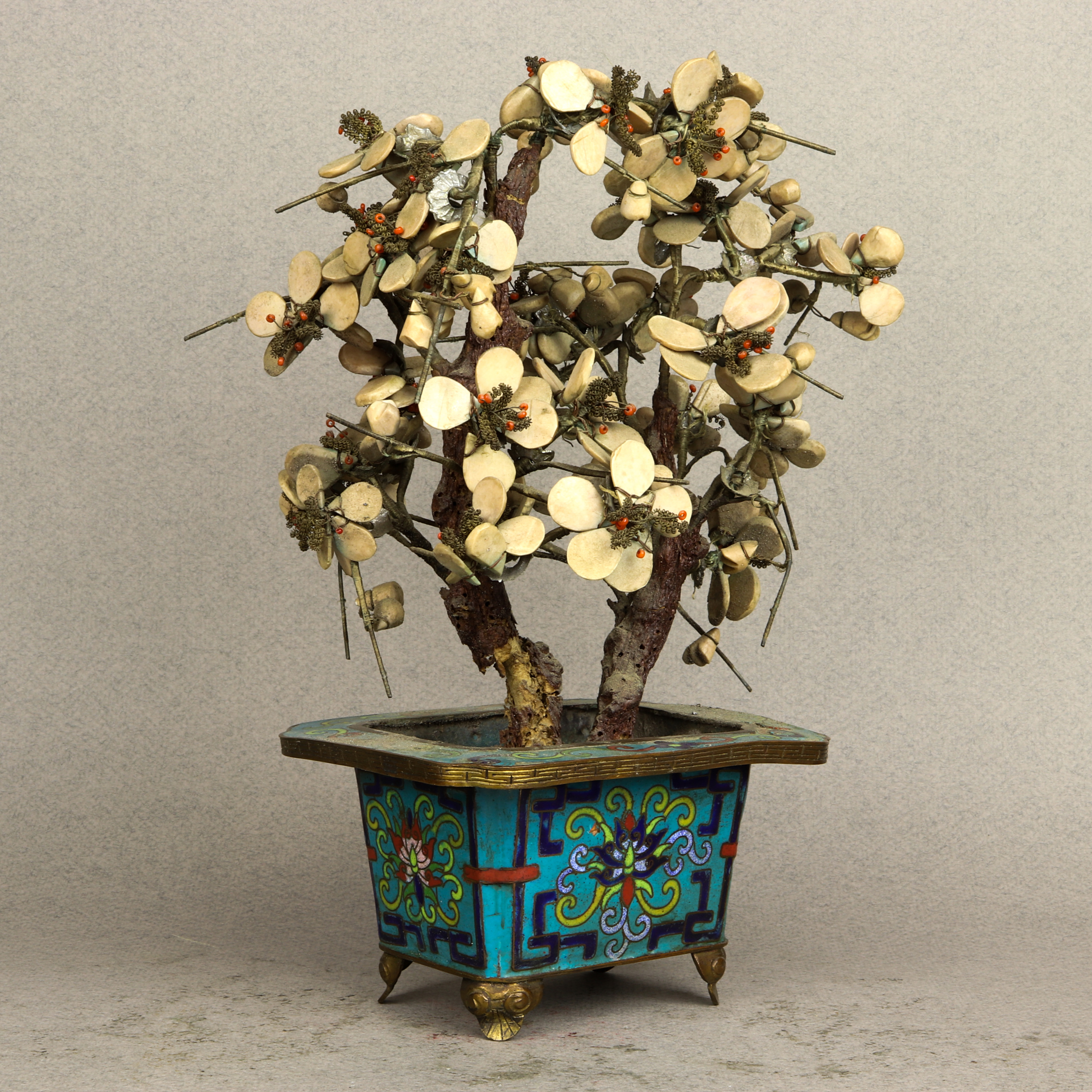 CHINESE STONE TREE ON A CLOISONNE 3a506a