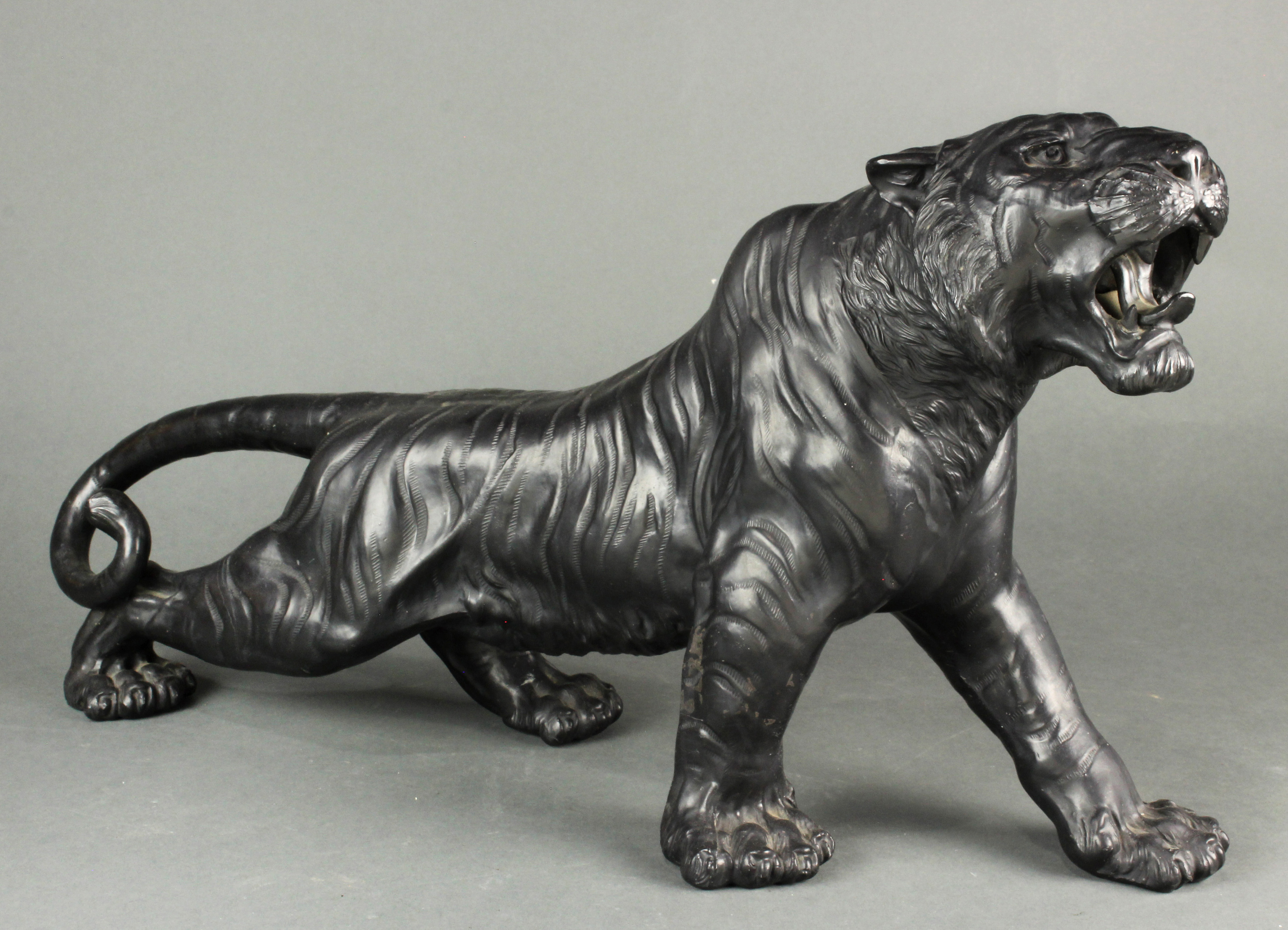 JAPANESE PATINATED METAL FIGURE OF TIGER