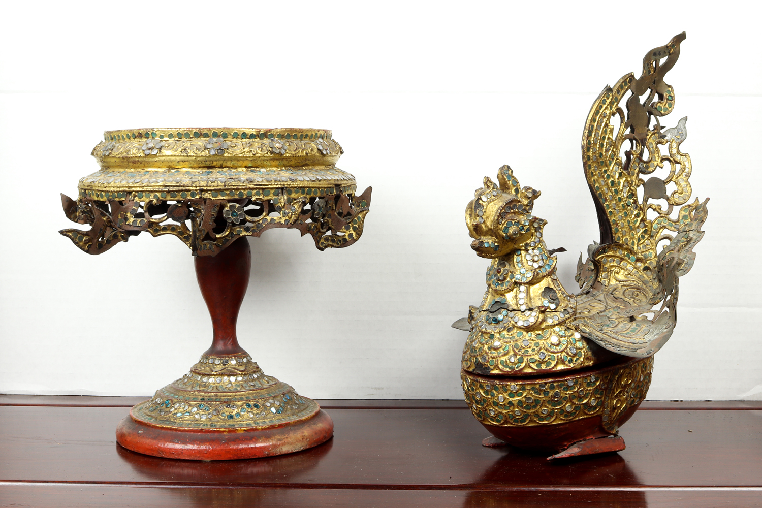 (LOT OF 2) THAI MIRRORED GILT LACQUERED