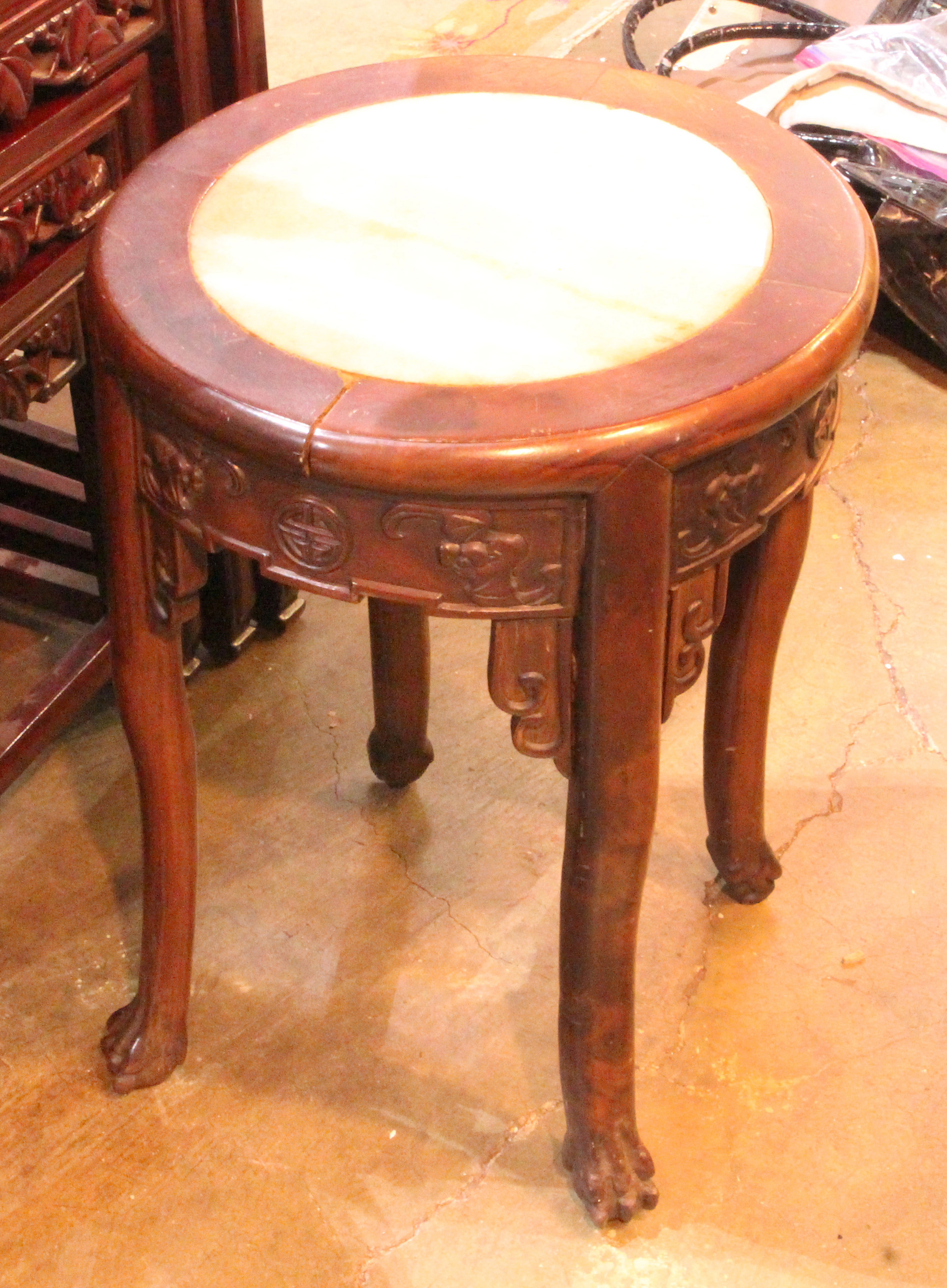 CHINESE MARBLE TOP HARDWOOD TABLE