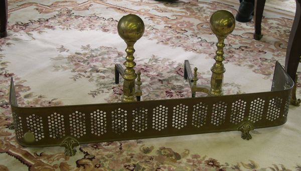 Pair of Andirons and a Fire Fender,