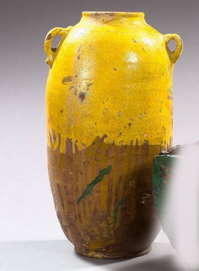 Tall Yellow Glazed Two-Handled Stoneware