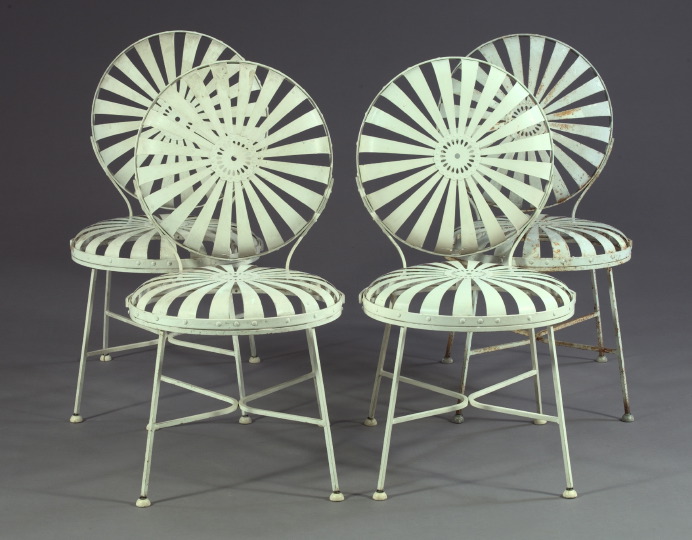 Suite of Four Spring Steel Garden Chairs,