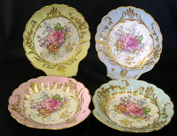 Set of Four Parcel-Gilt and Floral-Polychromed
