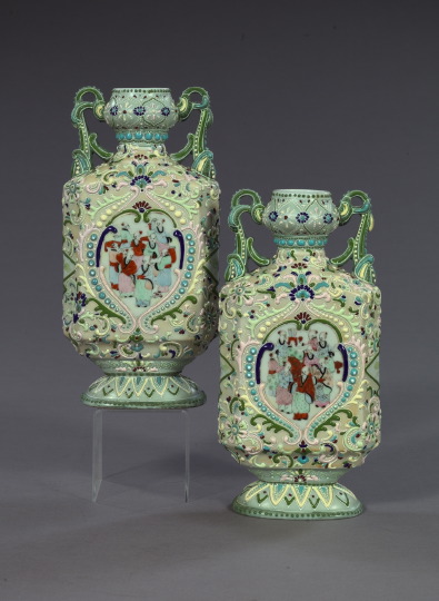 Pair of Elaborately Enameled Porcelain