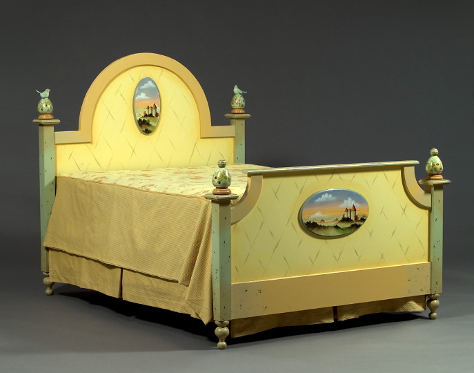 Pair of Polychromed Painted Bedsteads,