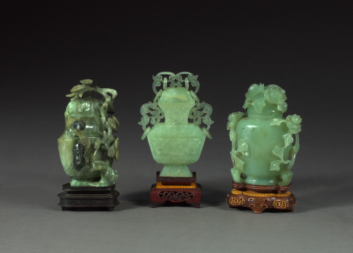 Group of Three Carved Jade Vases,