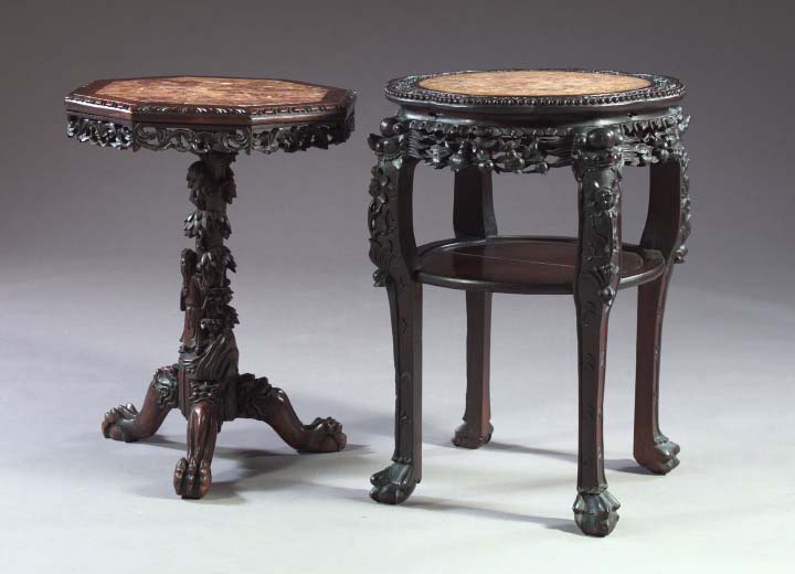 Asian Marble-Top Rosewood Hexagonal