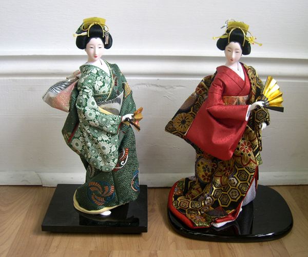 Pair of Japanese Richly Costumed \Geisha\