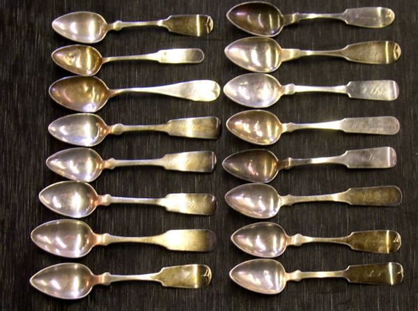 Sixteen Assorted Coin Silver Teaspoons  3a52ee