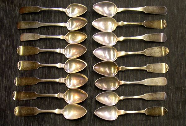 Sixteen Assorted Coin Silver Teaspoons,