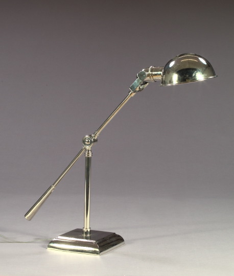 French Silvered Brass Desk Lamp,