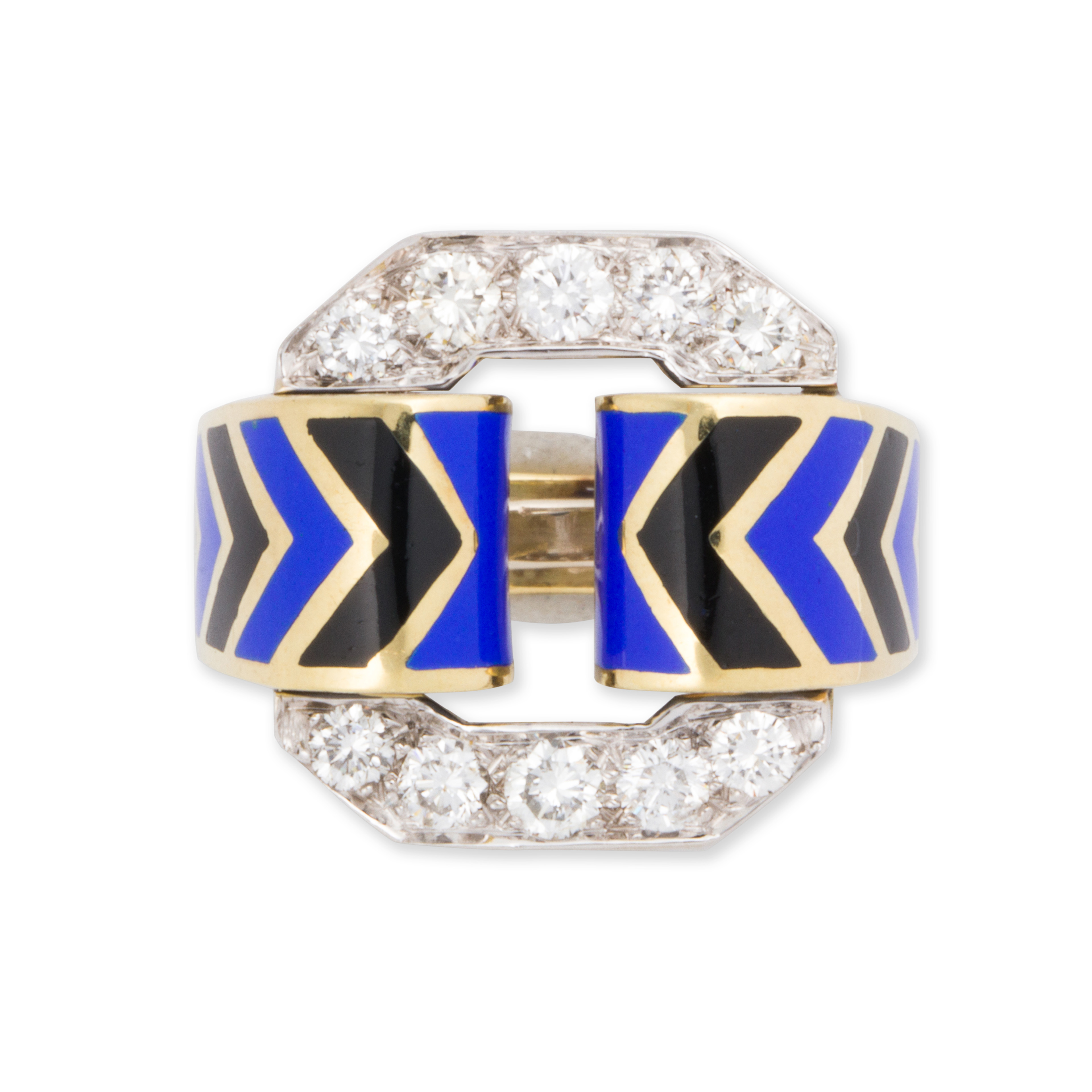 A DIAMOND AND ENAMELED GOLD RING 3a53fe