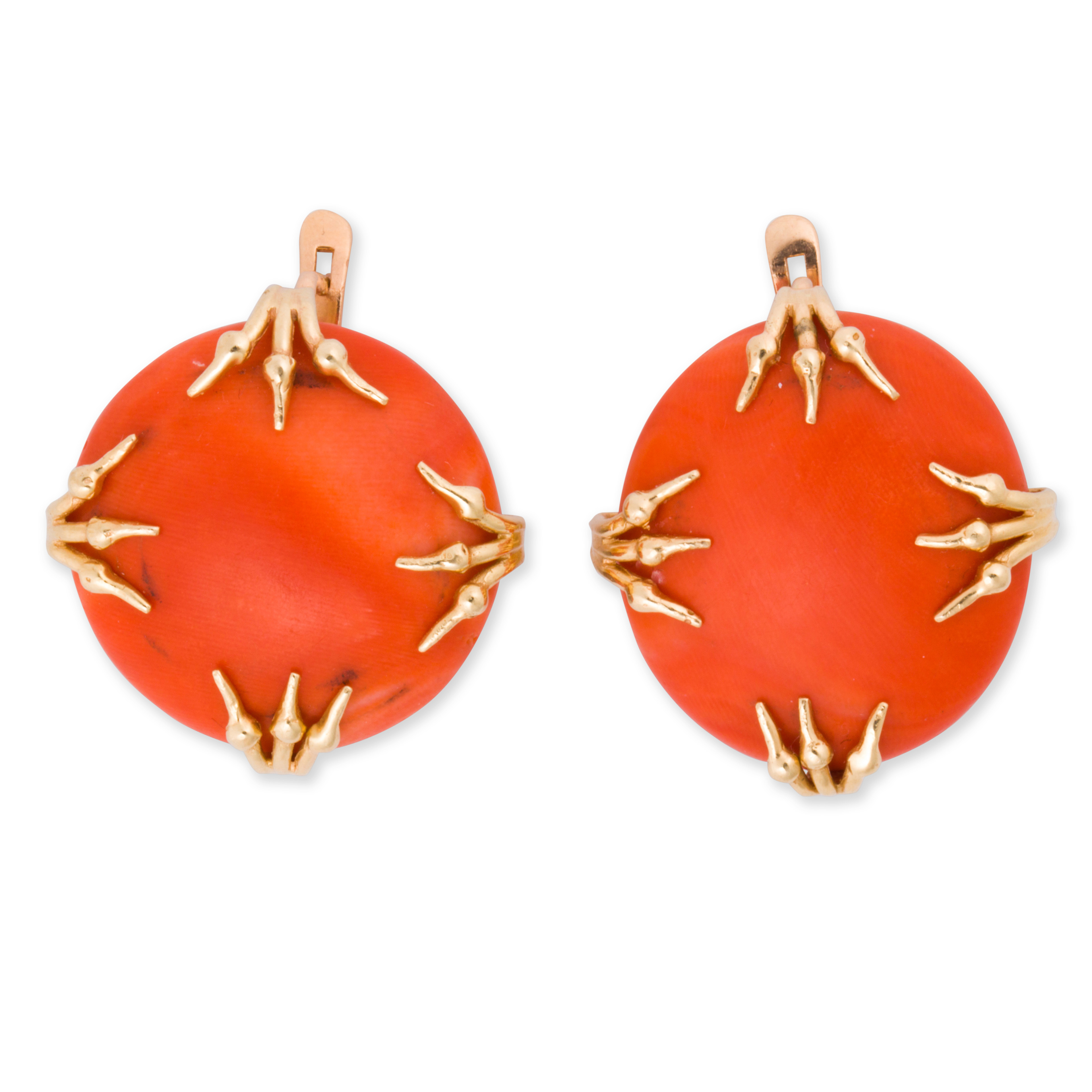 A PAIR OF RUSSIAN CORAL AND FOURTEEN