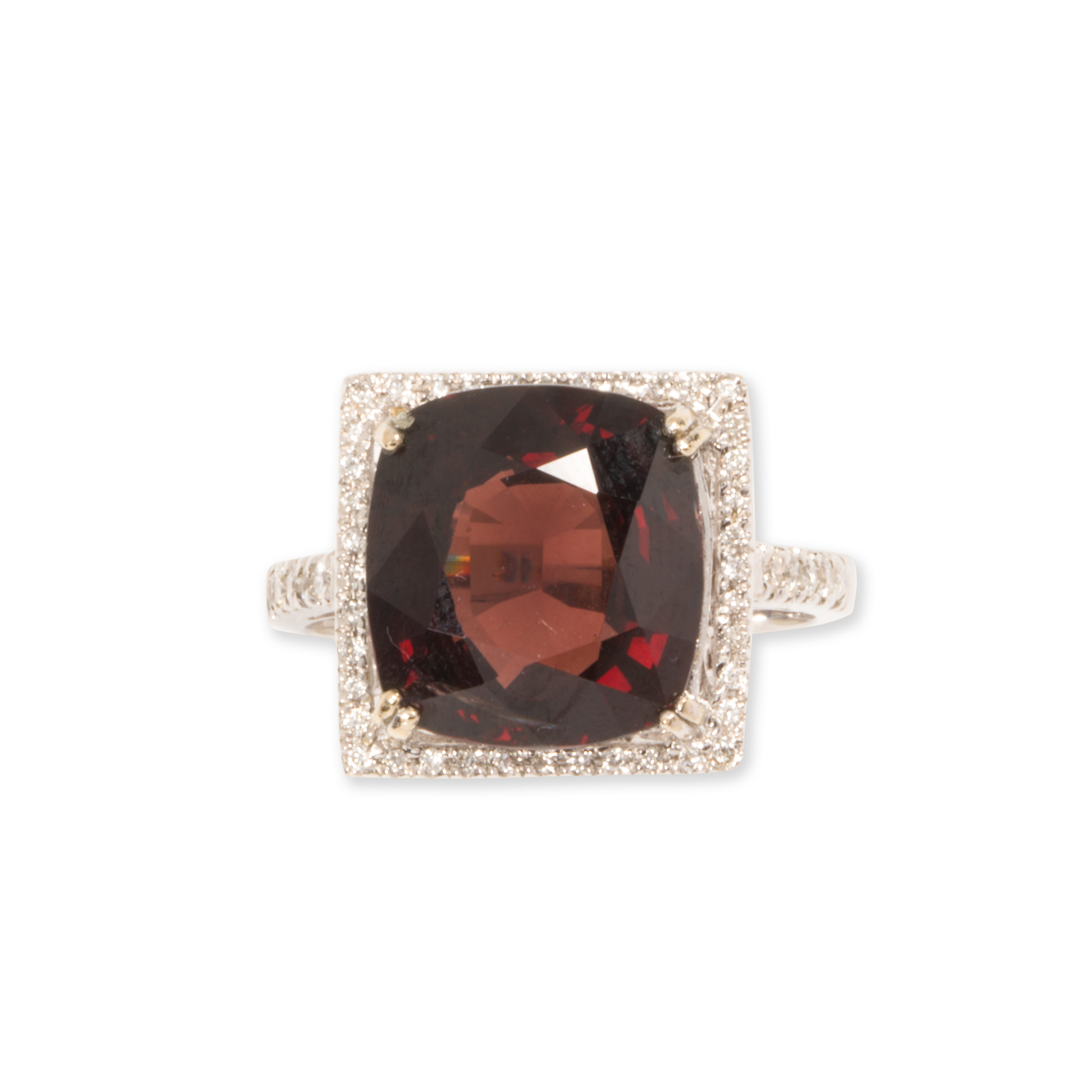 A RED SPINEL, DIAMOND AND EIGHTEEN