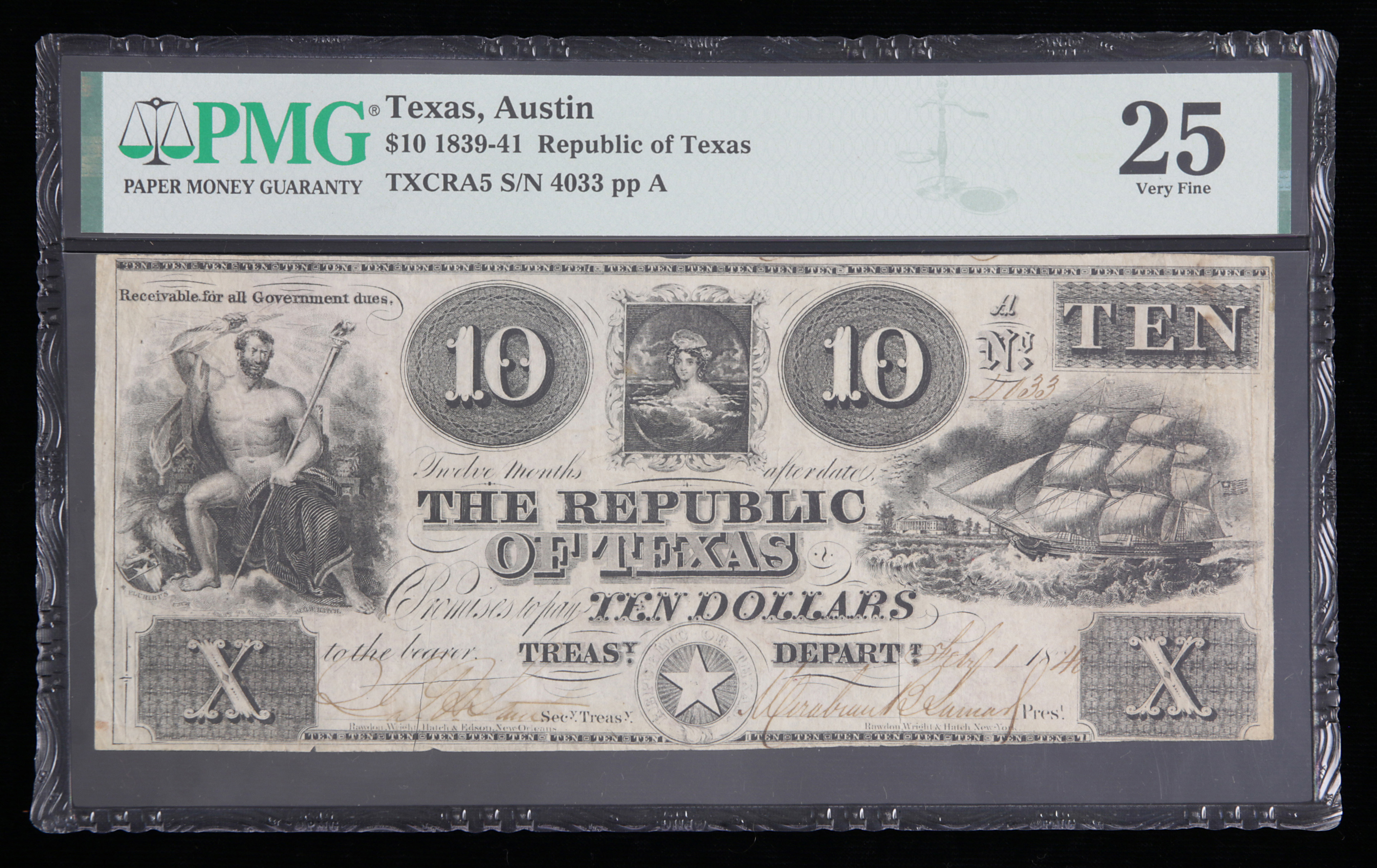 $10 CURRENCY 1839-41 REPUBLIC OF