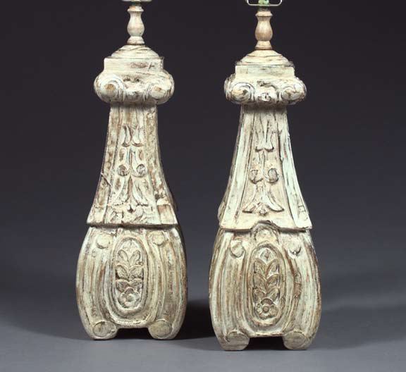 Pair of Indian Carved White Painted 3a5489