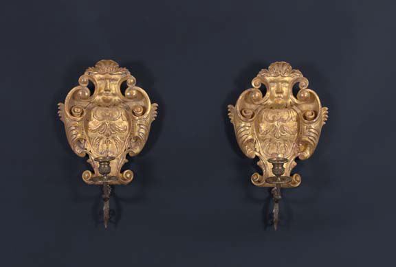 Pair of Italian Brass-Mounted Carved