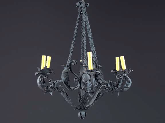 Continental Six-Light Wrought-Iron Chandelier,