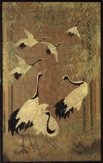 Large Japanese Meiji Upright Embroidered 3a5578