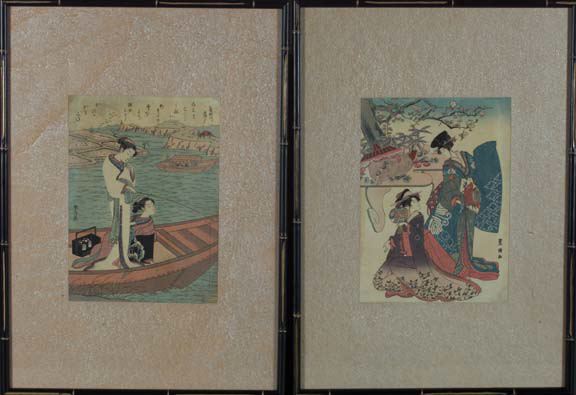 Pair of Japanese Colored Woodblock