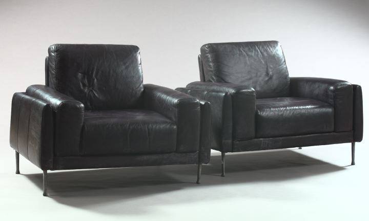 Pair of Post-Modern Black Leather
