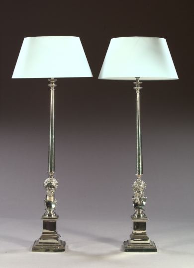 Tall Pair of French Silvered Brass 3a559f