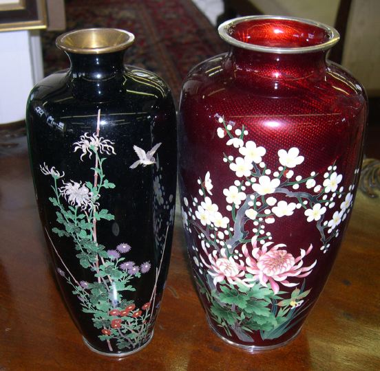 Two Oriental Cloisonne Vases  3a55e3
