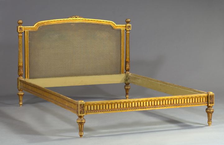 Louis XVI-Style Giltwood and Caned Bedstead,