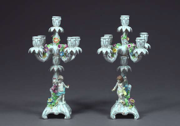 Pair of Potschappel Porcelain Five-Light