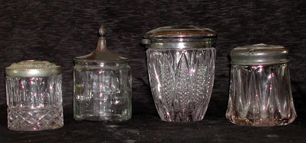 Group of Four Glass Jars with Silver 3a5697