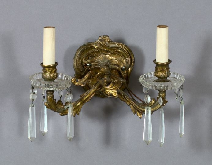 Pair of Gilded Brass and Cut Glass