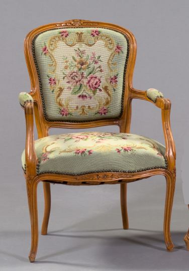 Louis XV-Style Fruitwood and Needlepoint