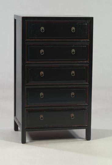 Asian Black-Lacquered Five-Drawer Chest,