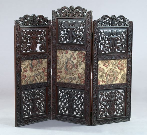 Antique Tibetan Hardwood Three-Panel