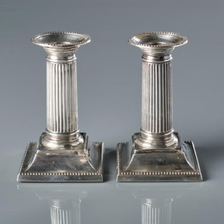 PAIR OF STERLING SILVER DWARF CANDLESTICKSEngland  3a8161