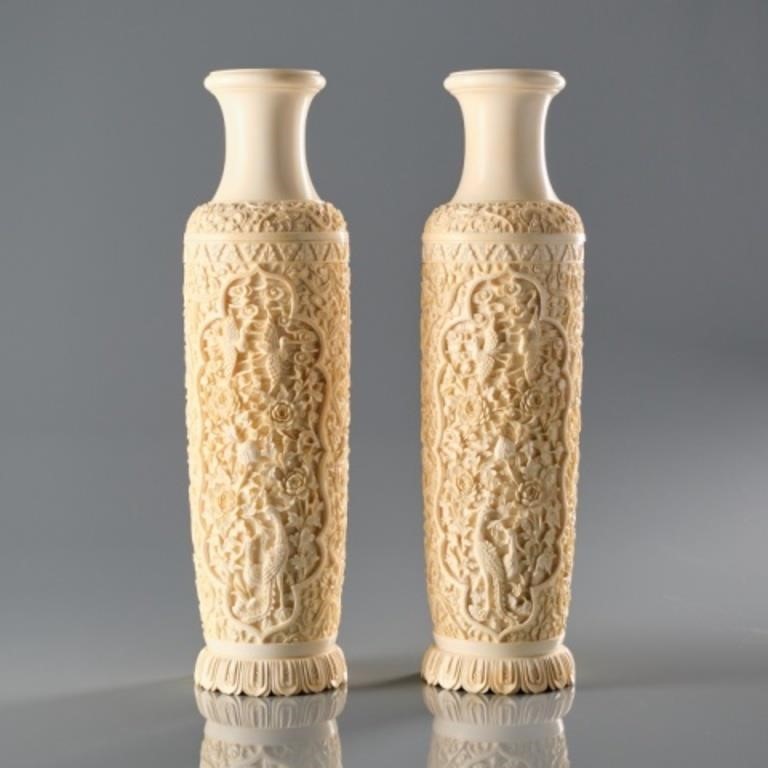 PAIR OF CHINESE CARVED VASESLate