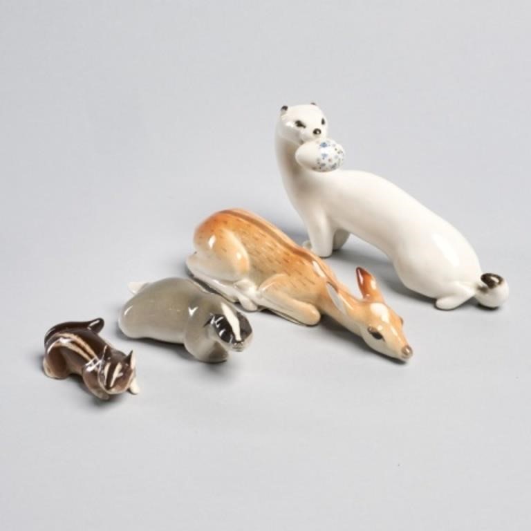 FOUR LOMONOSOV PORCELAIN WILDLIFE FIGURESA