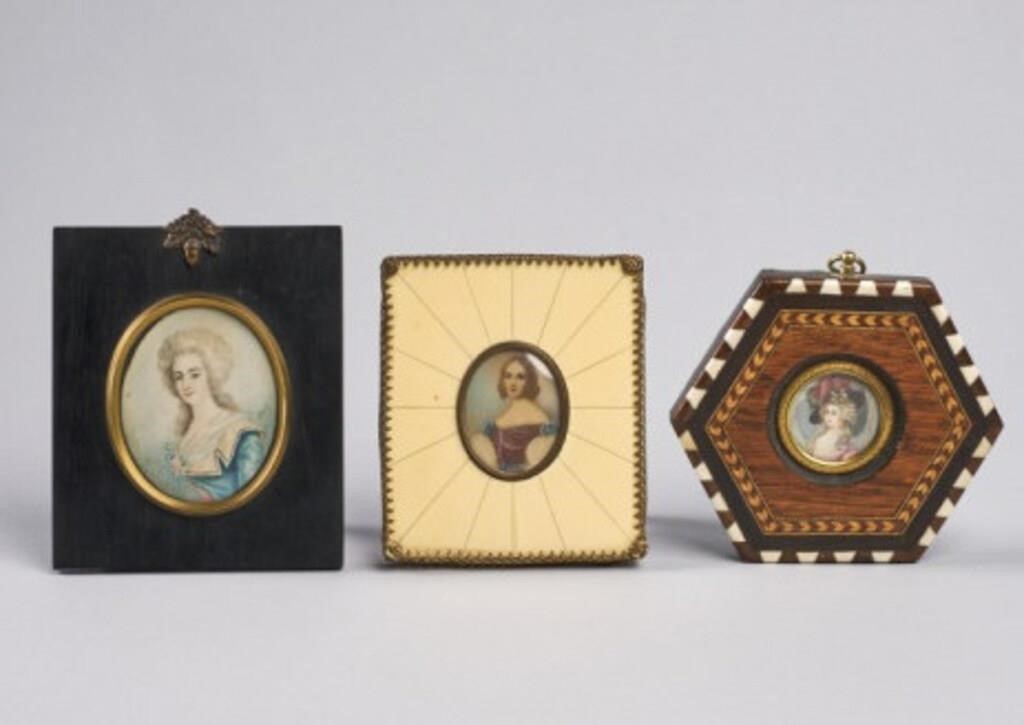 THREE HAND-PAINTED MINIATURE PORTRAITSA